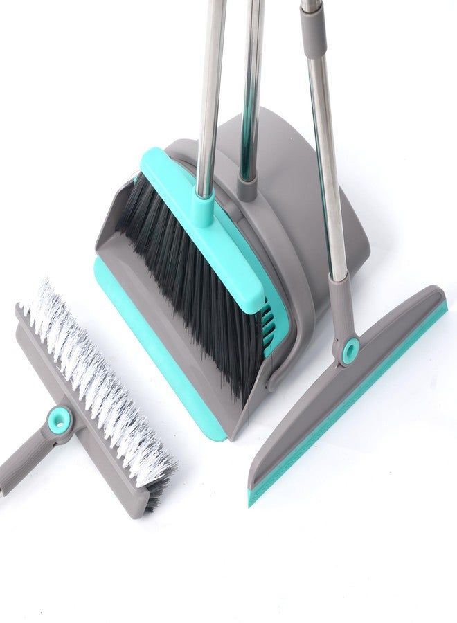 مجموعة دويتويل للمكنسة والمجرفة، تتضمن مكنسة سيليكون وممسحة وفرشاة تنظيف بمقبض طويل قابل للتعديل للتنظيف الداخلي والخارجي، مثالية لشعر الحيوانات الأليفة والسوائل والأوساخ. - Image 1